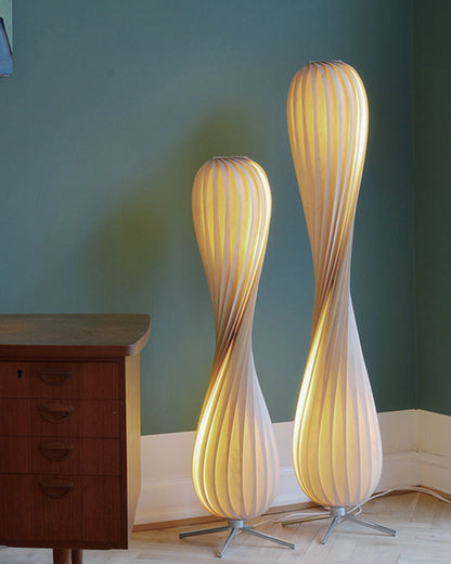 Twisted Tower Wooden Floor Lamp - Carved Elegance
