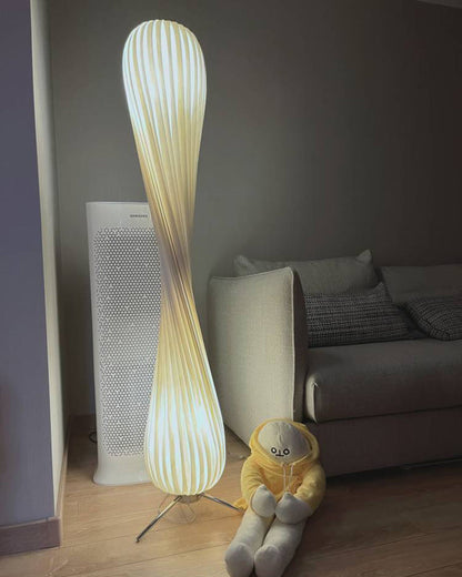 Twisted Tower Wooden Floor Lamp - Carved Elegance