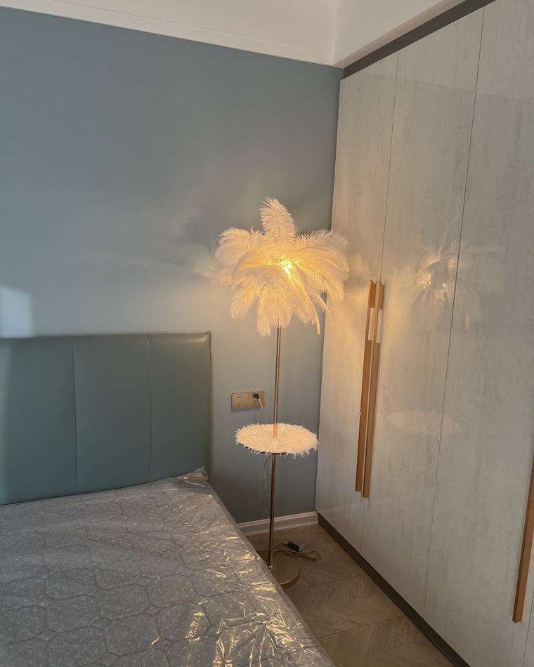 "Plumy Palm" Floor Lamp with Tray