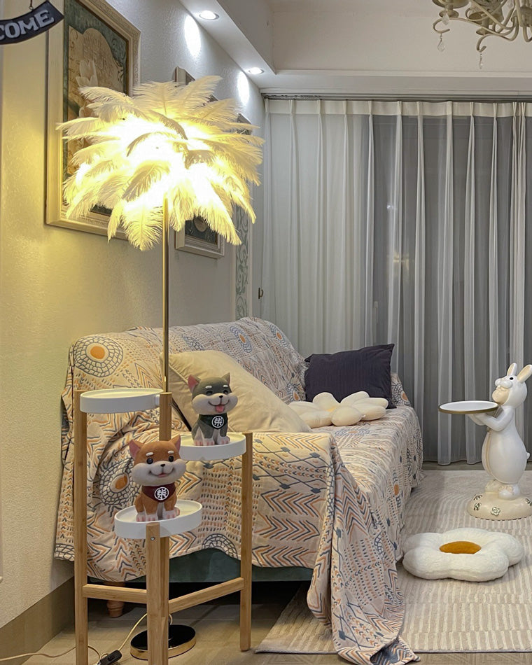 "Plumy Palm" Floor Lamp with Tray