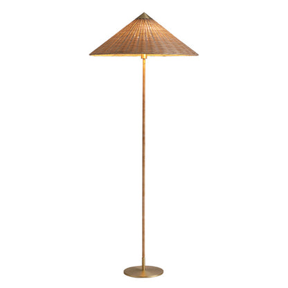 Conical Rattan and Fabric Floor Lamp