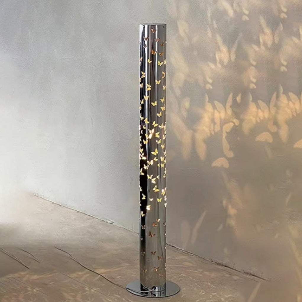 Cylindrical Floor Lamp with Butterfly Ambiance