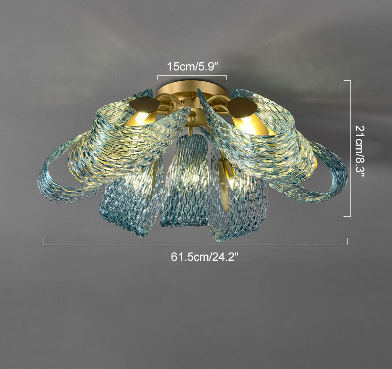 Peacock Glass Semi-Flush Mount Ceiling Light