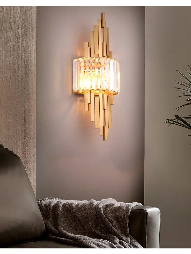 Applique Murale Art Déco Or Et Verre Cristal E14 Élégante