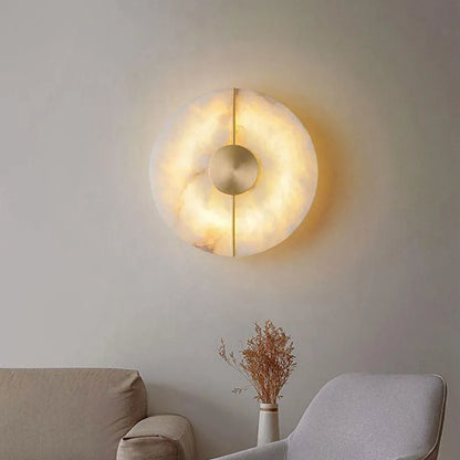Applique Murale LED Ronde - Marbre et Cuivre Doré Design Moderne