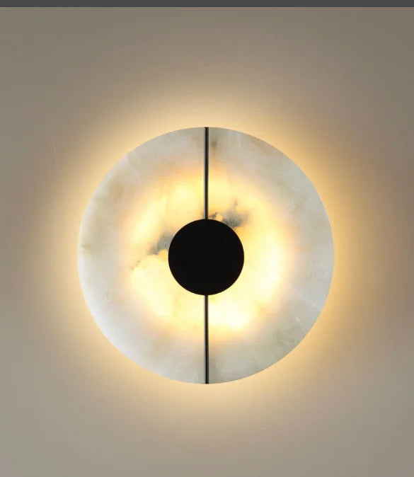 Applique Murale LED Ronde - Marbre et Cuivre Doré Design Moderne