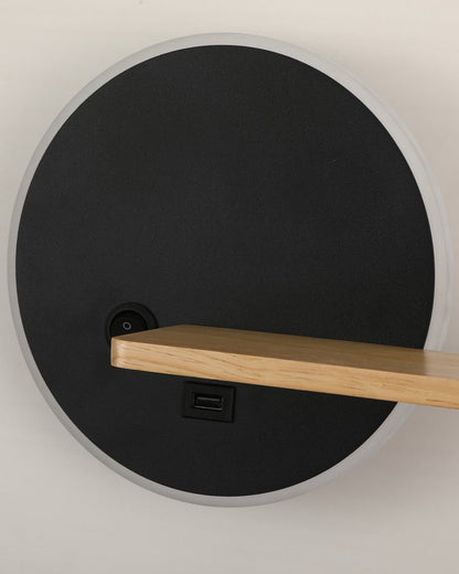 Applique Murale Ronde avec Étagère et Port USB
