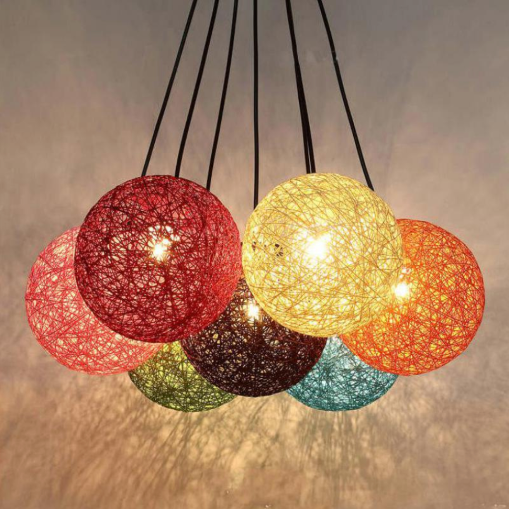 Suspension Boule Wicker - Élégance Colorée-3