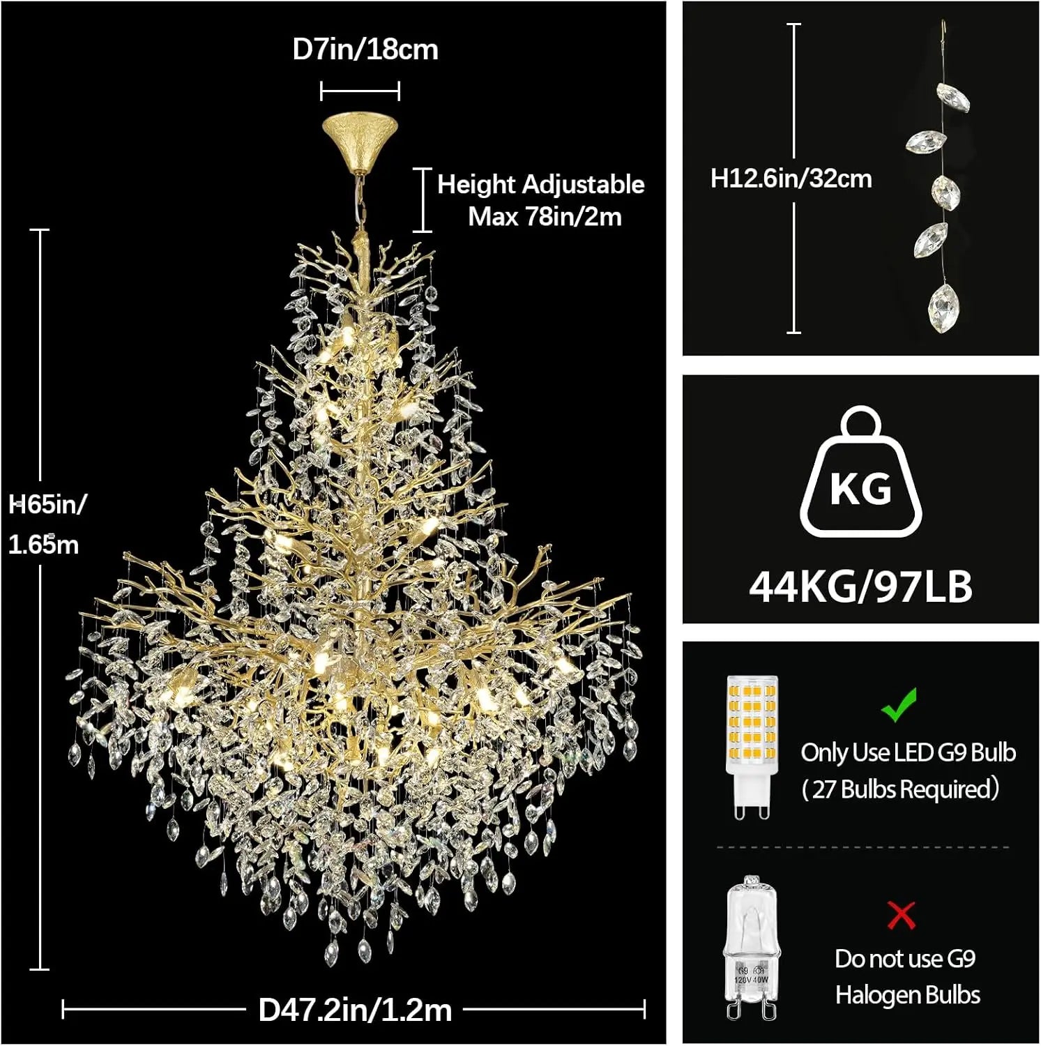 Chandelier Lustre en Cristal LUCY