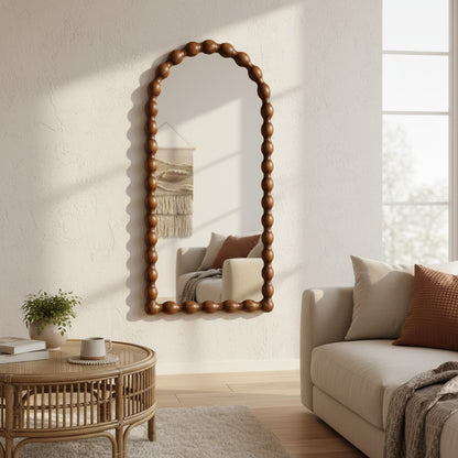 Grand Miroir Arche en Bois Manguier Ondulé