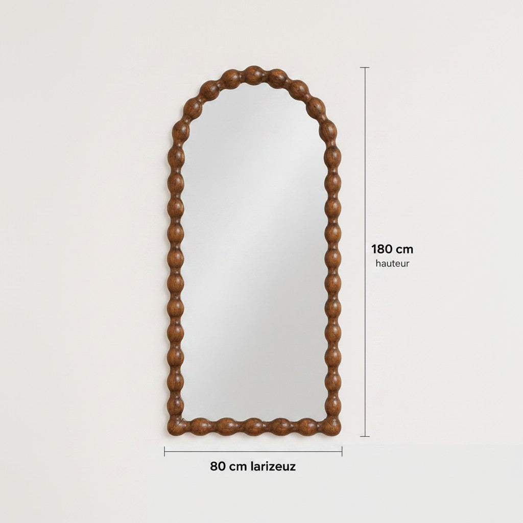 Grand Miroir Arche en Bois Manguier Ondulé