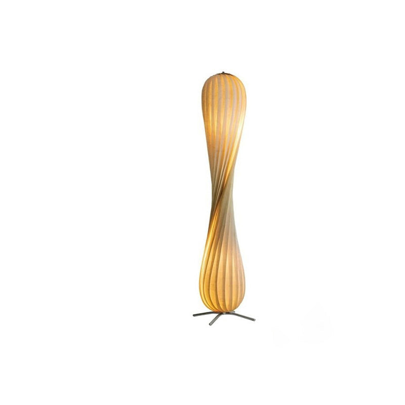 Twisted Tower Wooden Floor Lamp - Carved Elegance