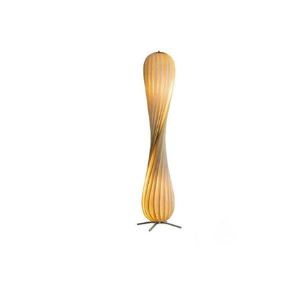 Twisted Tower Wooden Floor Lamp - Carved Elegance
