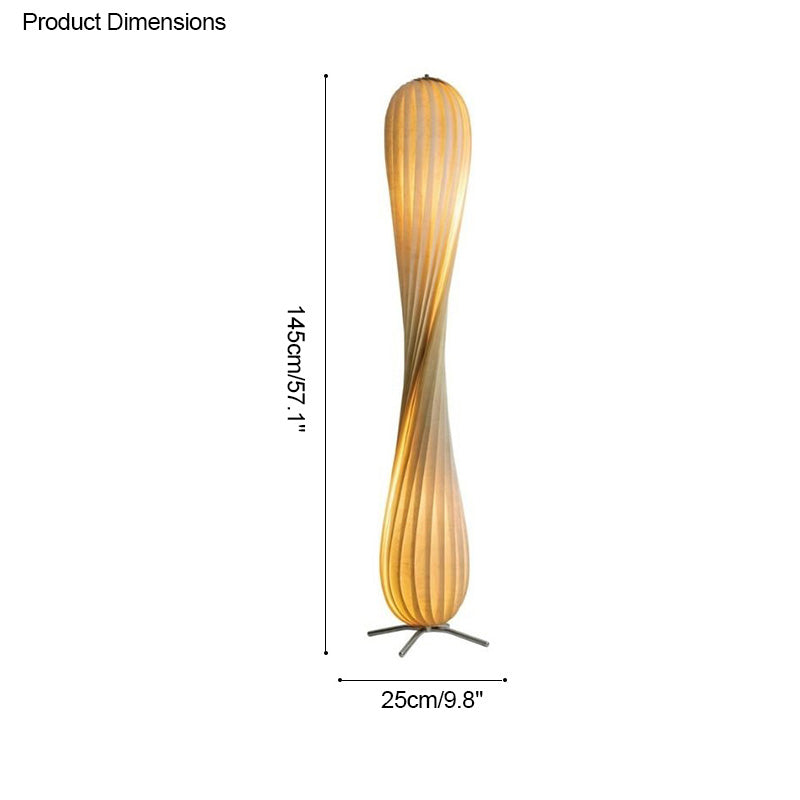 Twisted Tower Wooden Floor Lamp - Carved Elegance