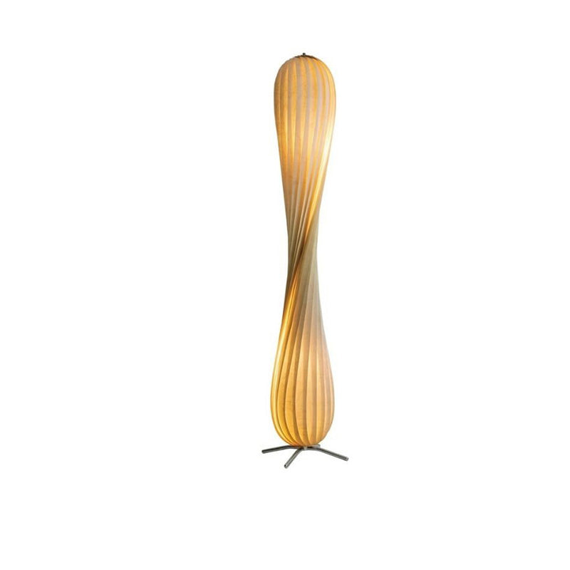 Twisted Tower Wooden Floor Lamp - Carved Elegance