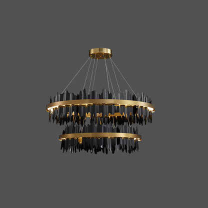 Round Chandelier - Iceberg Black &amp; Gold