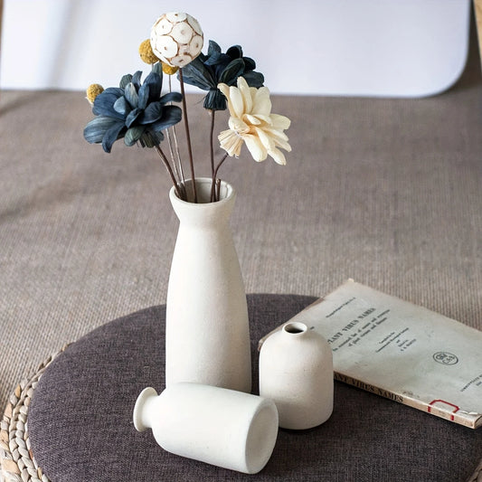 Ensemble de 3 Vases en Céramique Blanc pour Décoration Maison – Style Rustique et Moderne