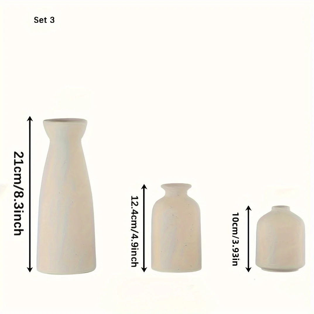 Ensemble de 3 Vases en Céramique Blanc pour Décoration Maison – Style Rustique et Moderne 3