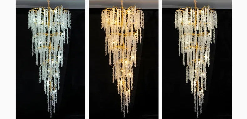 Grand Lustre Escalier Cristal Avec Suspensions En Forme Glycine