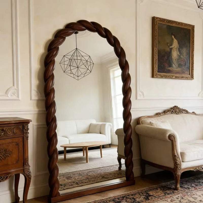 Grand Miroir Arche en Bois Manguier Ondulé