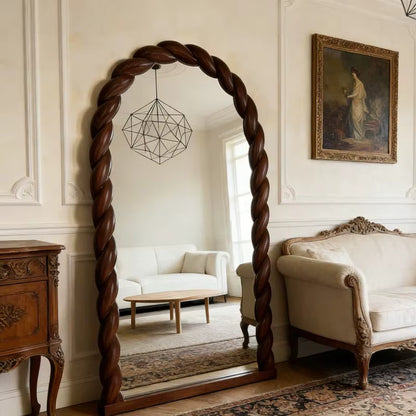 Grand Miroir Arche en Bois Manguier Ondulé
