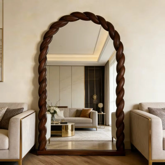 Grand Miroir Arche en Bois Manguier Ondulé