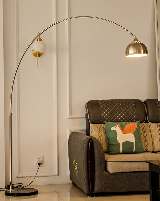 Lampadaire Arc avec Abat-jour Dôme Inox