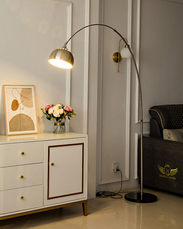 Lampadaire Arc avec Abat-jour Dôme Inox