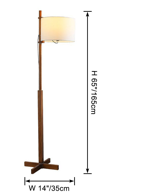 Lampadaire Bois avec Abat-Jour en Tissu