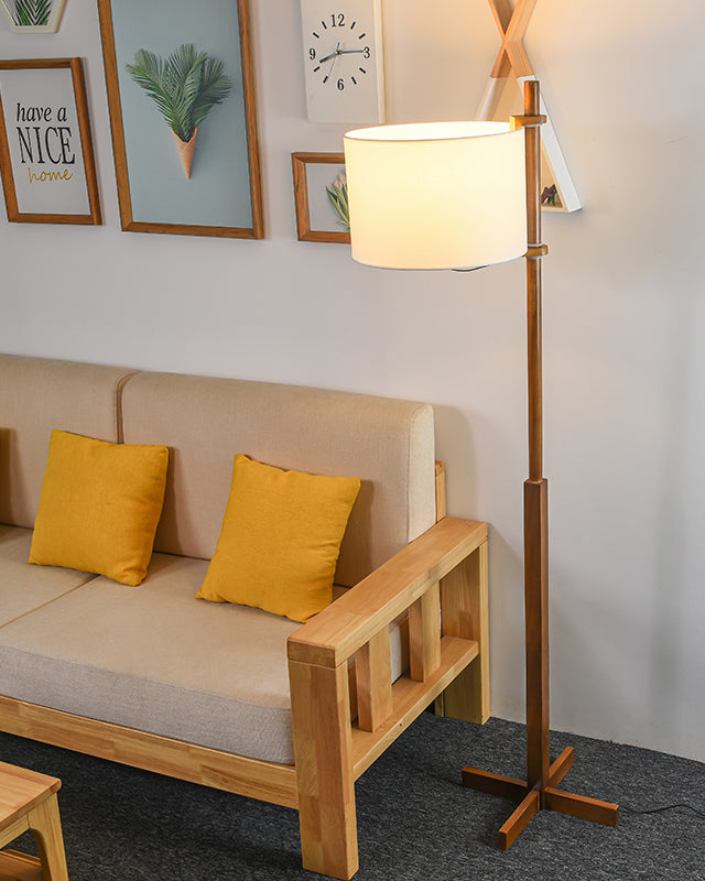 Lampadaire Bois avec Abat-Jour en Tissu