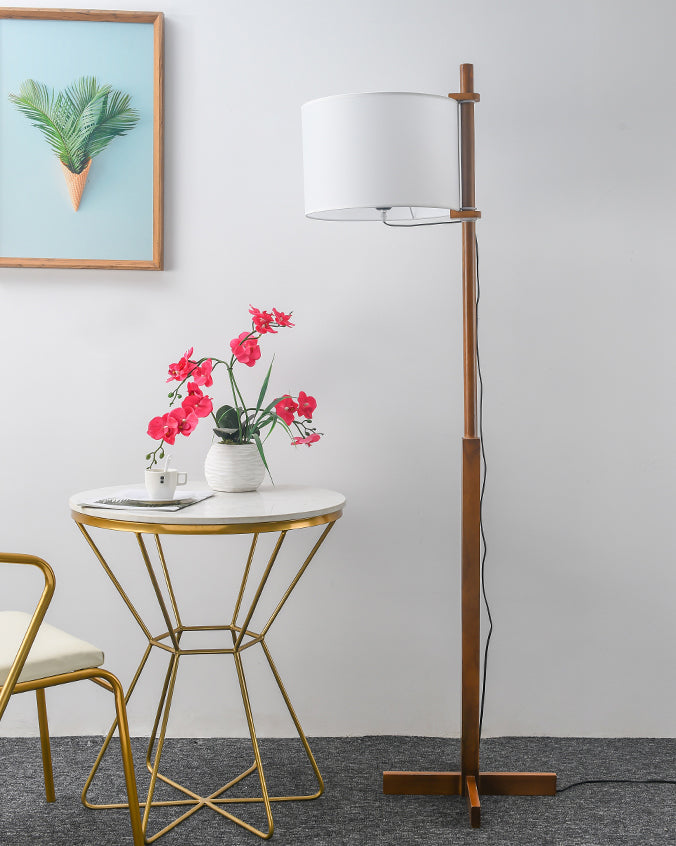 Lampadaire Bois avec Abat-Jour en Tissu