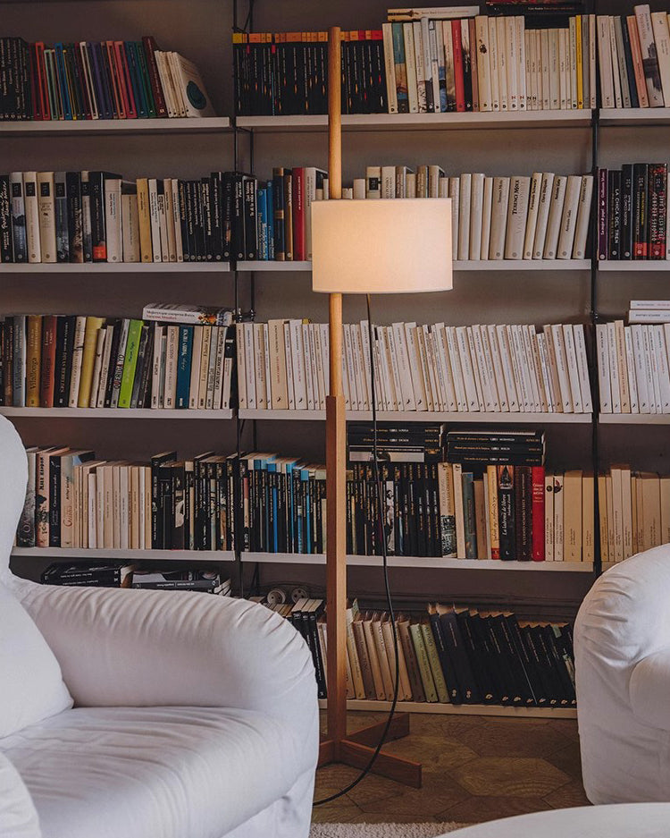 Lampadaire Bois avec Abat-Jour en Tissu