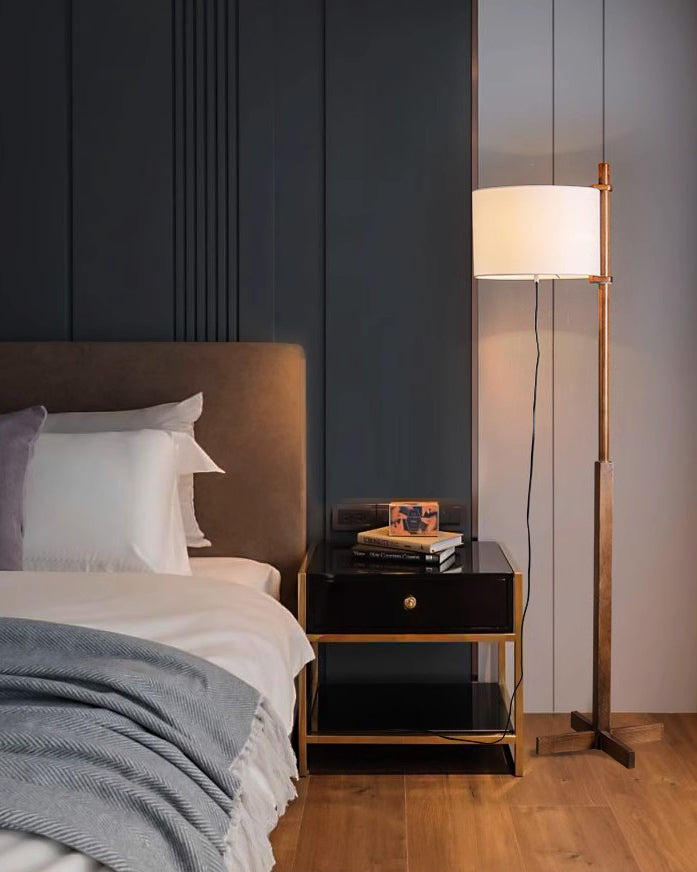 Lampadaire Bois avec Abat-Jour en Tissu