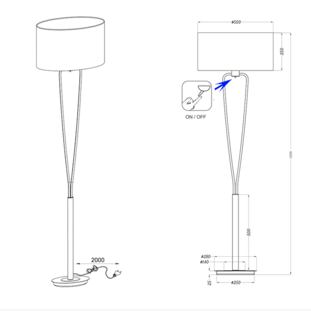 Lampadaire Dore et Abat Jour - Style Moderne