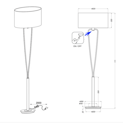 Lampadaire Dore et Abat Jour - Style Moderne