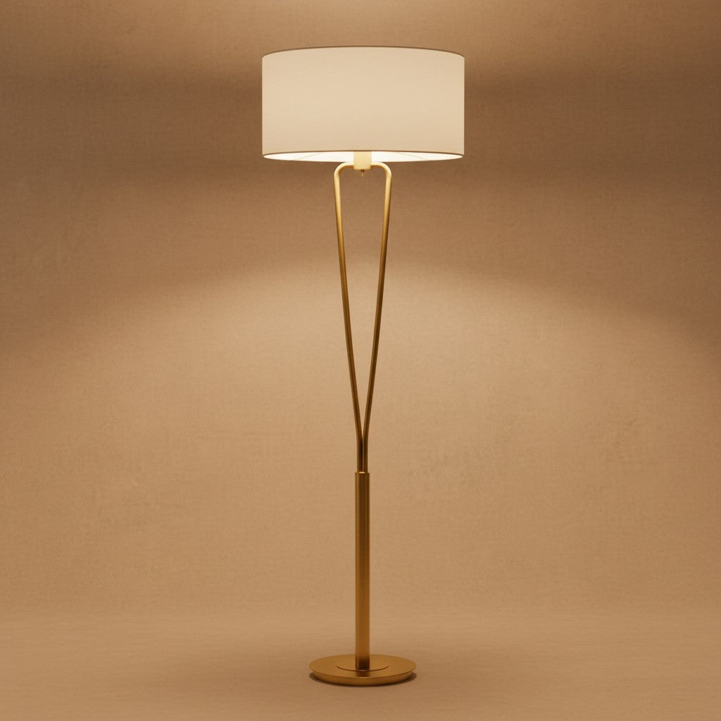 Lampadaire Dore et Abat Jour - Style Moderne
