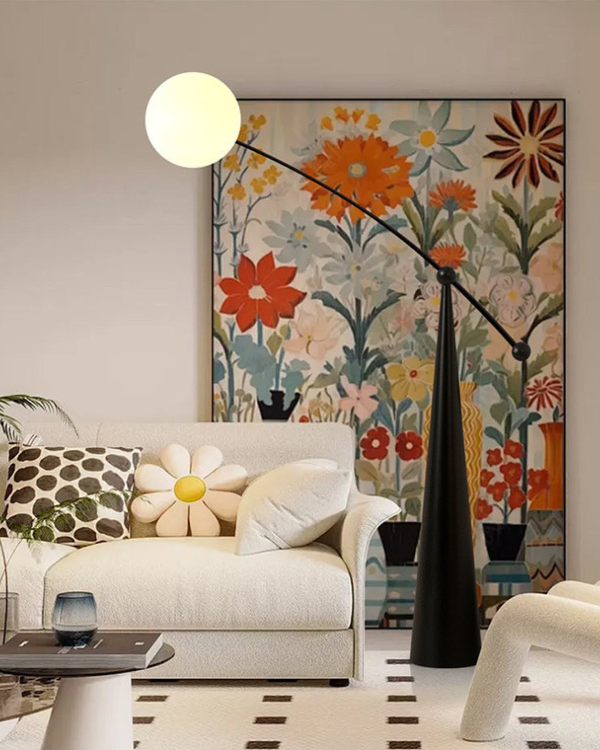Lampadaire Porte-à-Faux Globe en Verre