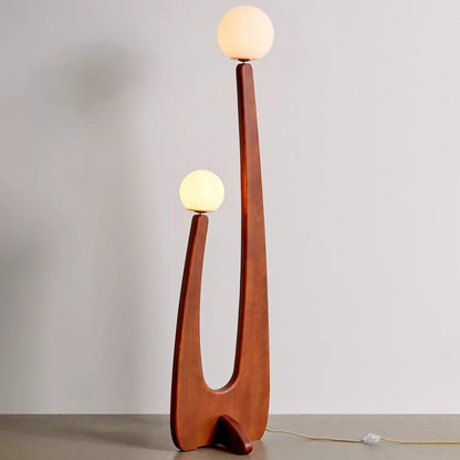 Lampadaire Sculptural en Noyer et Verre