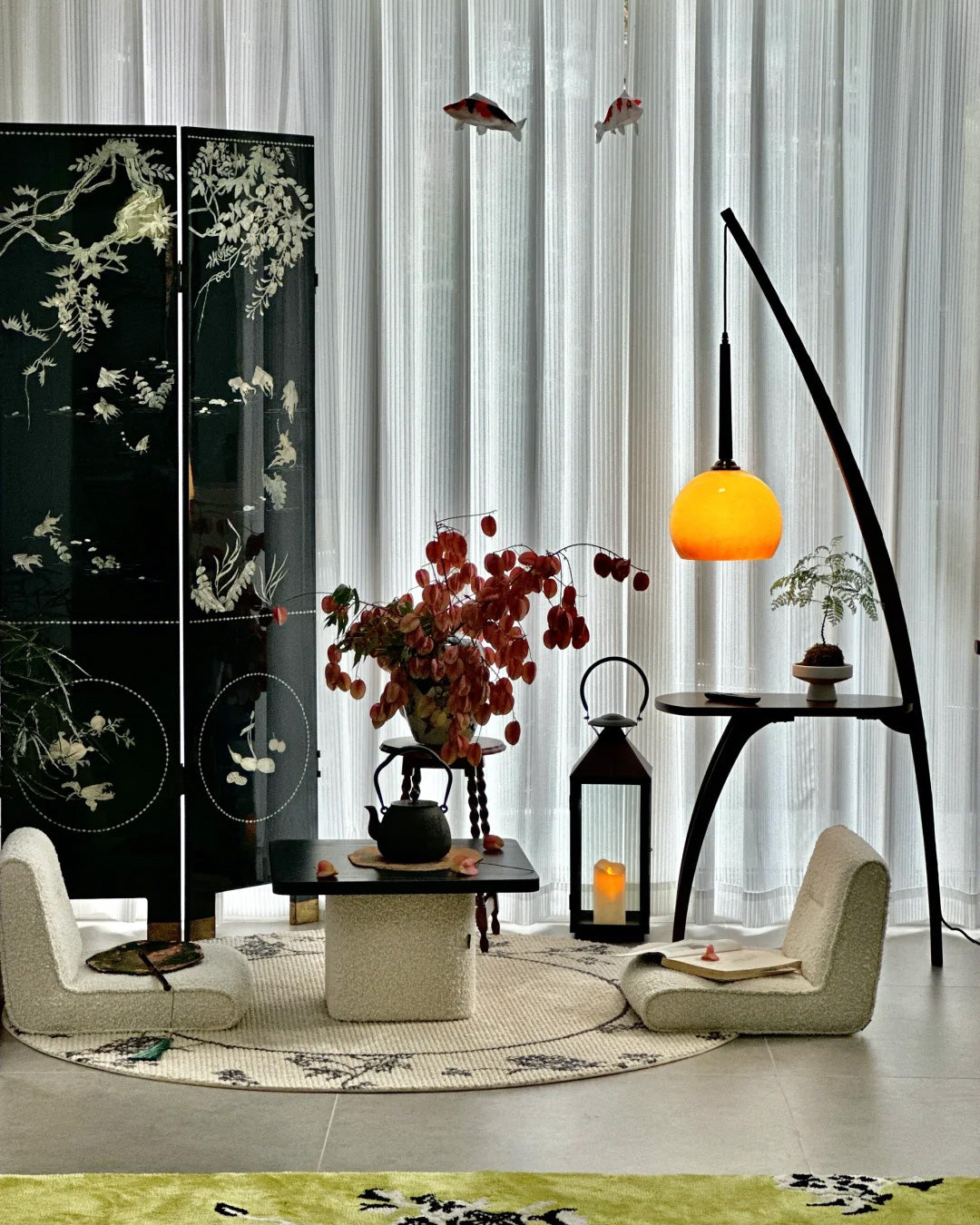 Lampadaire Suspendu avec Table Intégrée