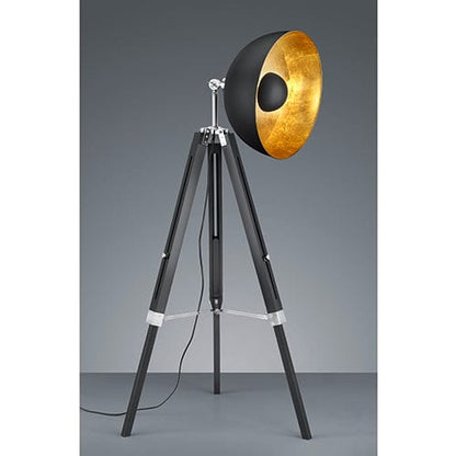 Lampadaire Trépied Retro Industriel Noir et Dore