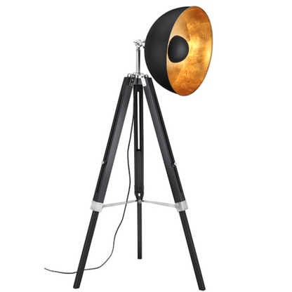 Lampadaire Trépied Retro Industriel Noir et Dore