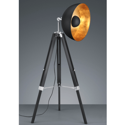 Lampadaire Trépied Retro Industriel Noir et Dore