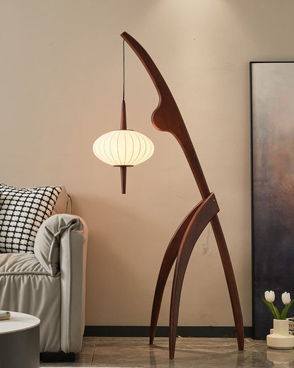 Lampadaire Trépied en Bois avec Abat-Jour Soucoupe
