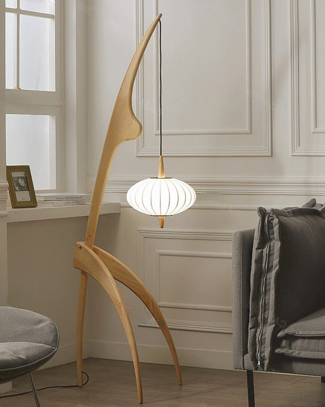Lampadaire Trépied en Bois avec Abat-Jour Soucoupe