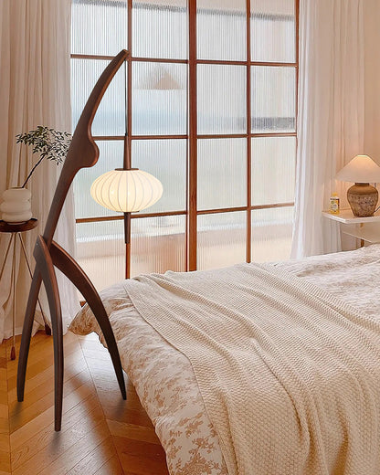 Lampadaire Trépied en Bois avec Abat-Jour Soucoupe