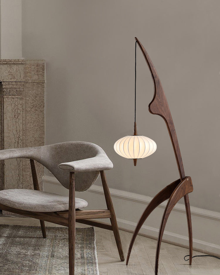 Lampadaire Trépied en Bois avec Abat-Jour Soucoupe