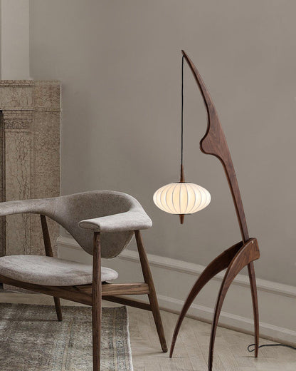 Lampadaire Trépied en Bois avec Abat-Jour Soucoupe