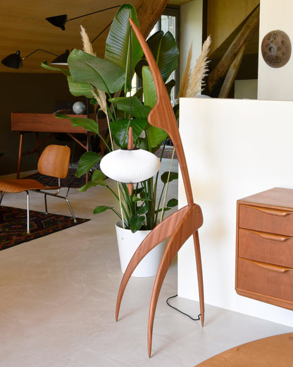 Lampadaire Trépied en Bois avec Abat-Jour Soucoupe