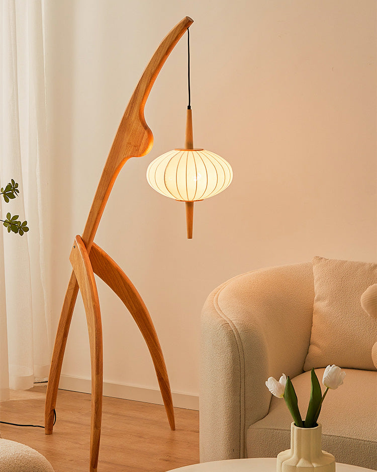 Lampadaire Trépied en Bois avec Abat-Jour Soucoupe
