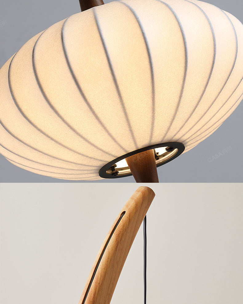 Lampadaire Trépied en Bois avec Abat-Jour Soucoupe